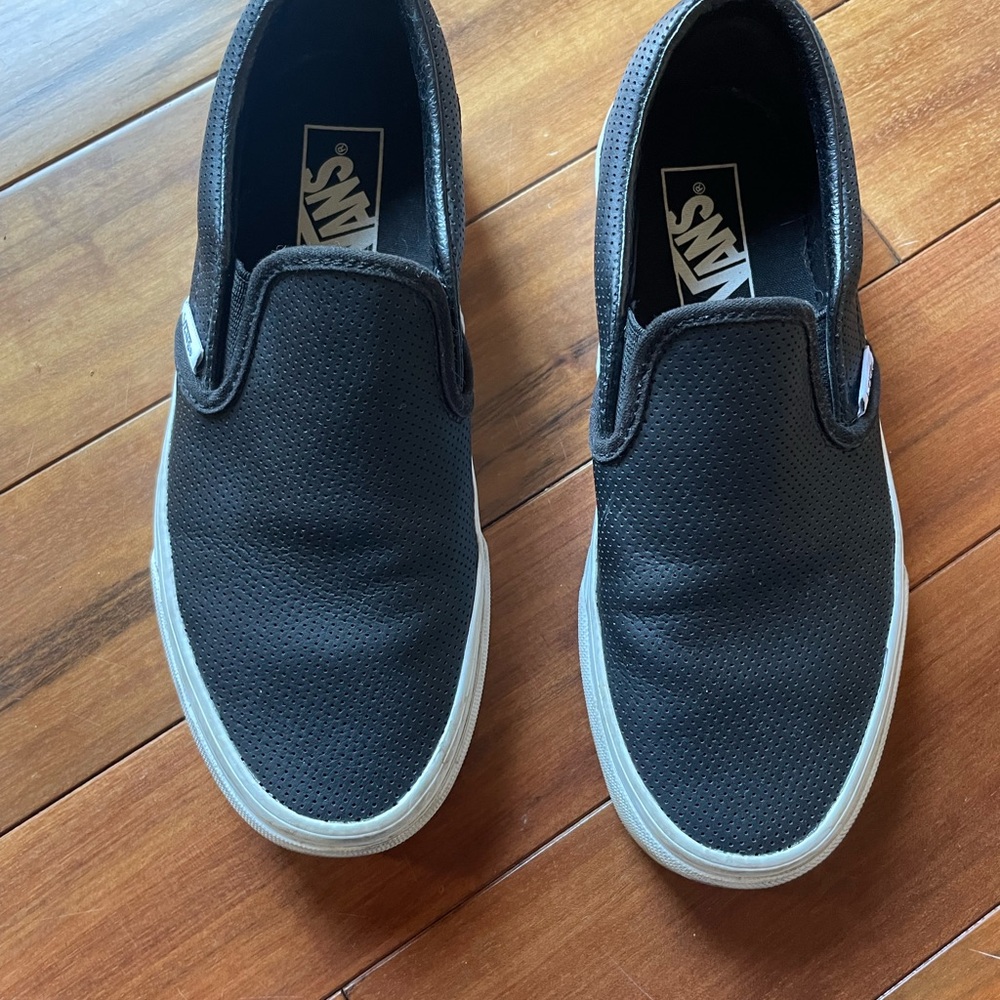 Vans Black Leather Slip-On Shoes